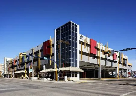 Sorensen Station parkade. The building also houses the listed Transit Customer Service destination.
